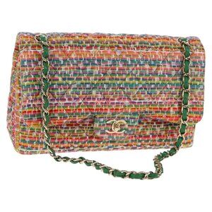 CHANEL Chain Double flap Big Matelasse Bag Cotton Multicolor